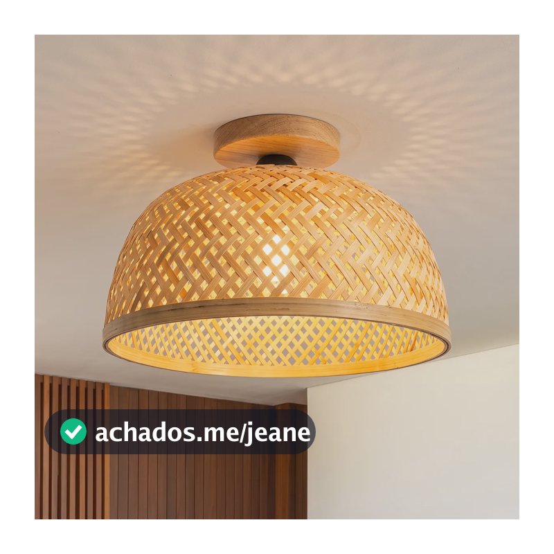Lustre Rústico De Bambu Plafon Fibra Natural Sobrepor Quarto 127/220v Madeira
