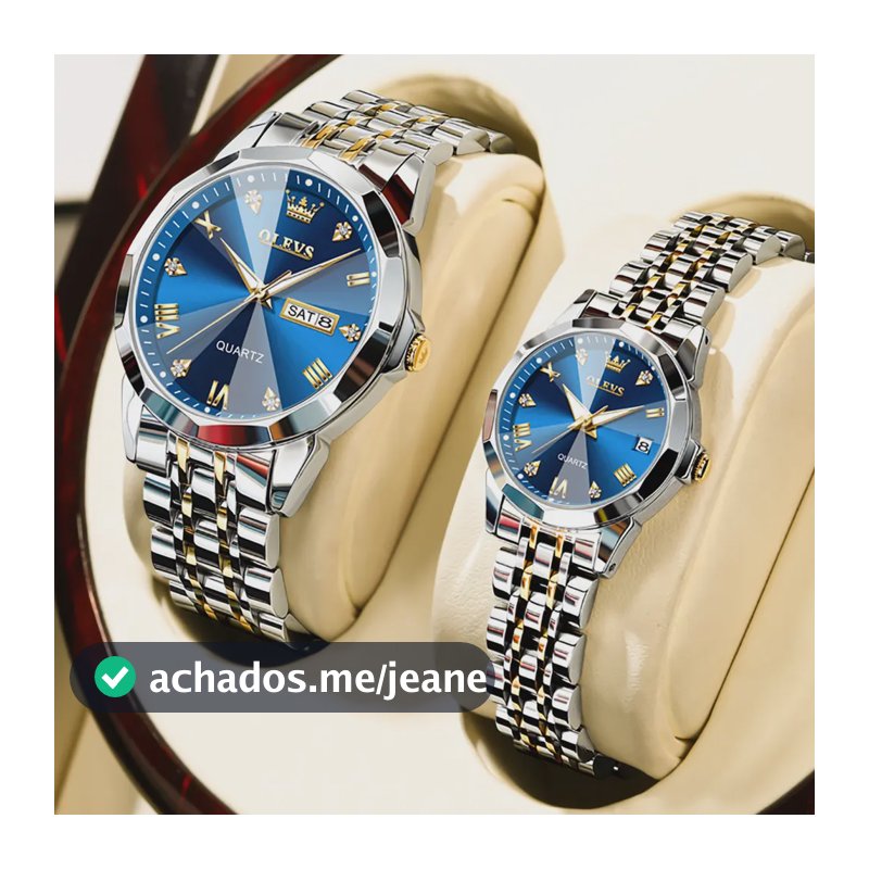 Par de Relógios Olevs 9931 para Casal, Quartzo, Aço Inoxidável, Luminoso e À Prova d'Água