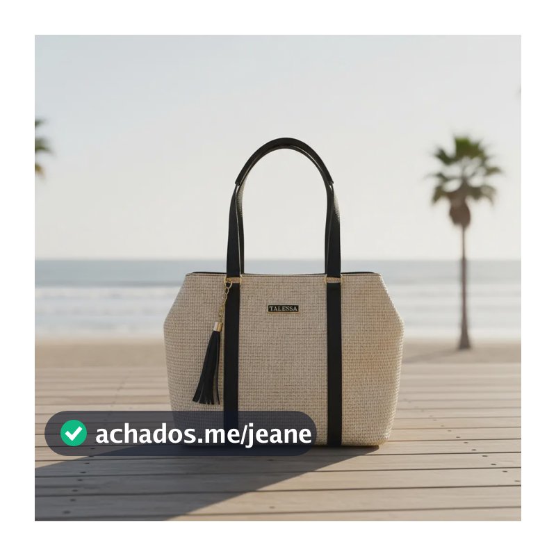 Bolsa Feminina Sacola Palha Grande Moda Praia Piscina Luxo Preto