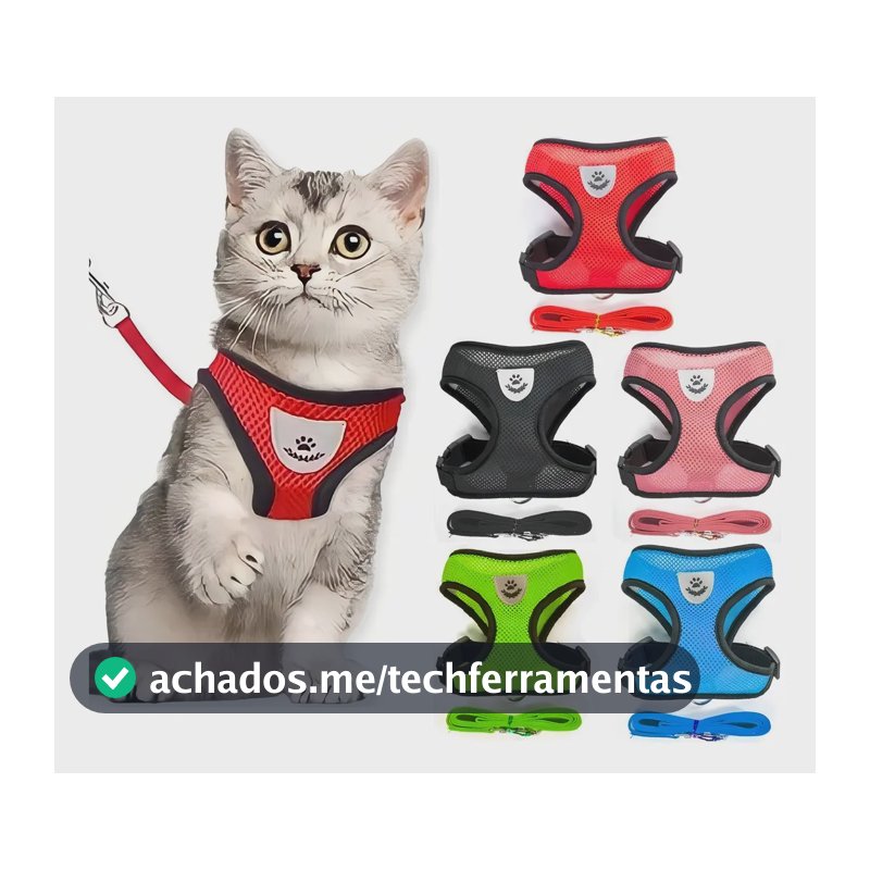 Coleira Para Gatos Com Guia Peitoral Ajustável E Confortável Cor Vermelho Tamanho da coleira G
