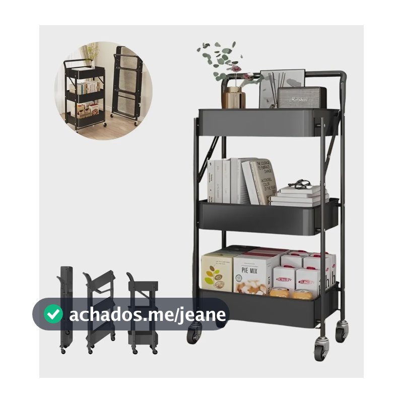 Carrinho Auxiliar Multiuso Preto Dobravel Organizador Preto