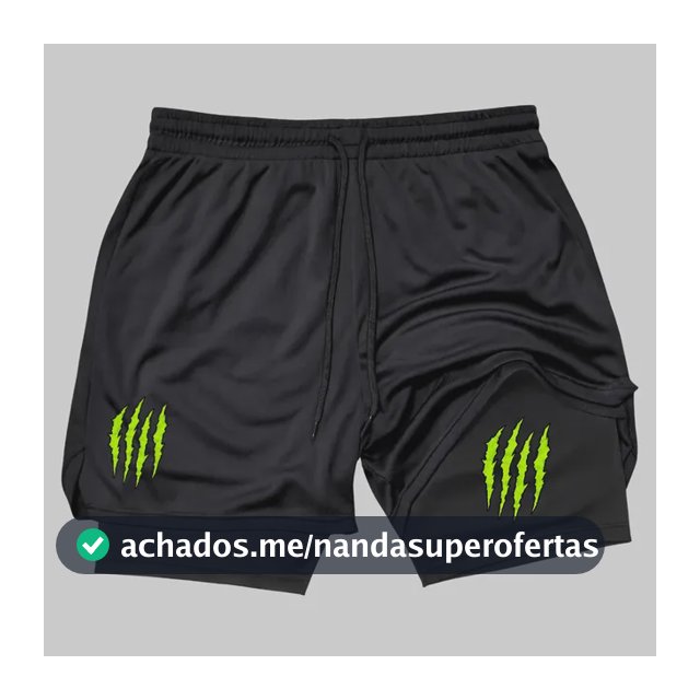 Short 2 Em 1 Academia Duplo Bermuda Masculina Monster Treino Preto Monster Gg