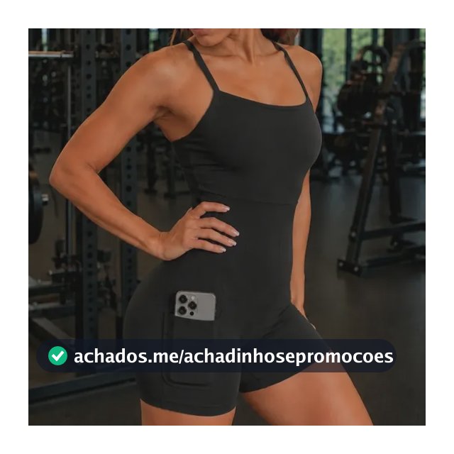 Macaquinho Feminino Fitness Roupa Academia Suplex Preto - Com Bolso M
