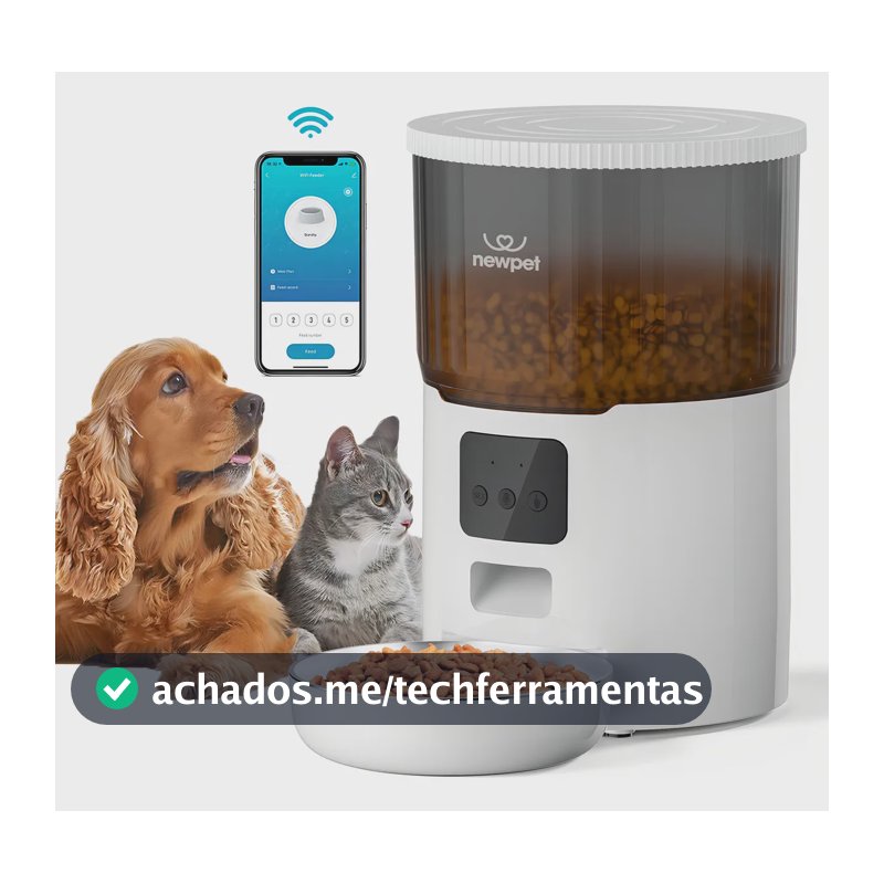 Comedouro Automático New Pet 4L com Gravação de Voz para Cães e Gatos