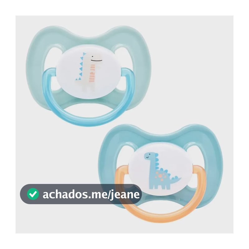 Kit 2 Chupeta Buba 0-6 Meses Bico Silicone Comfort Tam 1 Dinossauro Cor Azul