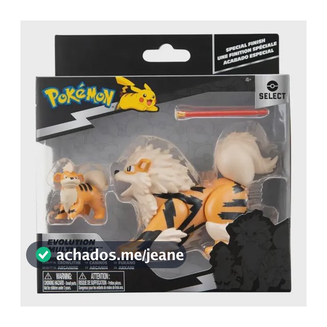 Pack Com duas Figuras De Evolução Pokemon Growlithe Arcanine Jazwares Sunny