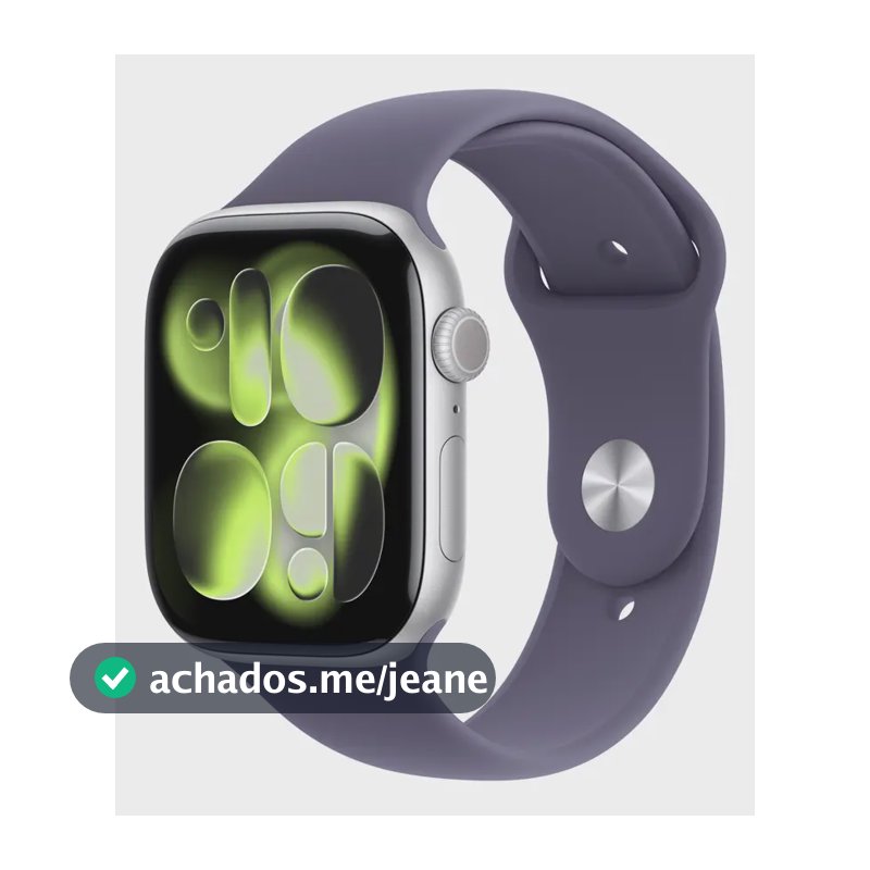 Apple Watch Series 11 GPS - Caixa prateada de alumínio – 46 mm - Pulseira esportiva roxo-névoa – M/G - Distribuidor Autorizado