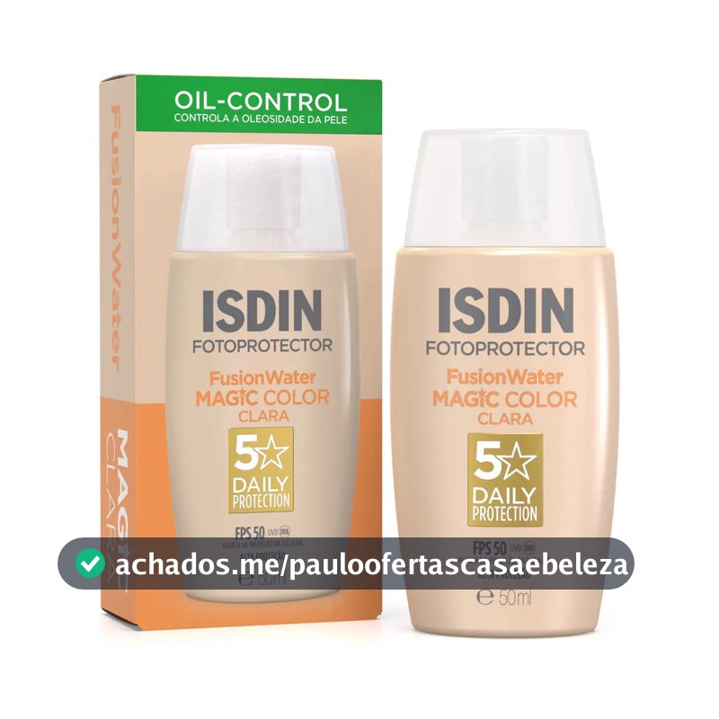 ISDIN Protetor Solar Facial Fusion Water Magic Color FPS 50 – Cor Clara - 50ml