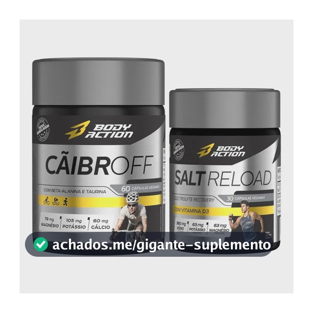 Suplemento Potássio Magnésio Cãibroff Caps + Salt Reload Cápsulas Sal Bodyaction Sabor Sem Sabor