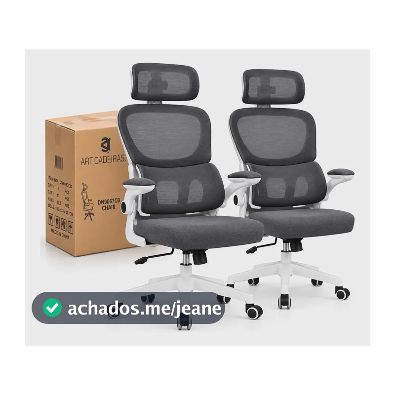 Kit 2 Cadeiras De Escritório Ergonômica Suporte Lombar Nr17 Cinza Espuma De Alta Densidade