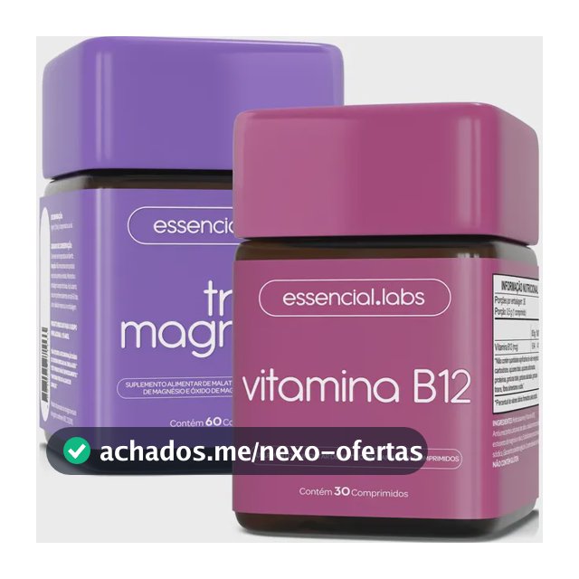 KIT TRI MAGNÉSIO contendo MAGNÉSIO DIMALATO, MAGNÉSIO BISGLICINATO e ÓXIDO DE MAGNÉSIO - 60 comprimidos + VITAMINA B12 Metilcobalamina - 30 doses