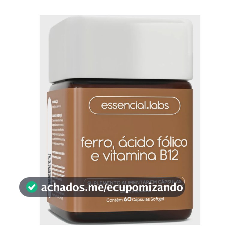 FERRO com ÁCIDO FÓLICO e VITAMINA B12 - 60 Cápsulas Softgel - Fórmula Avançada com Máxima Absorção