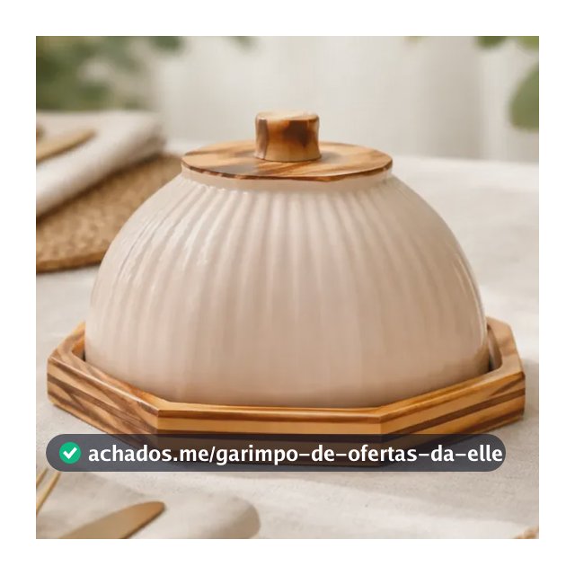 Queijeira Cloche Pequena Octagonal Madeira Cerâmica Canelada