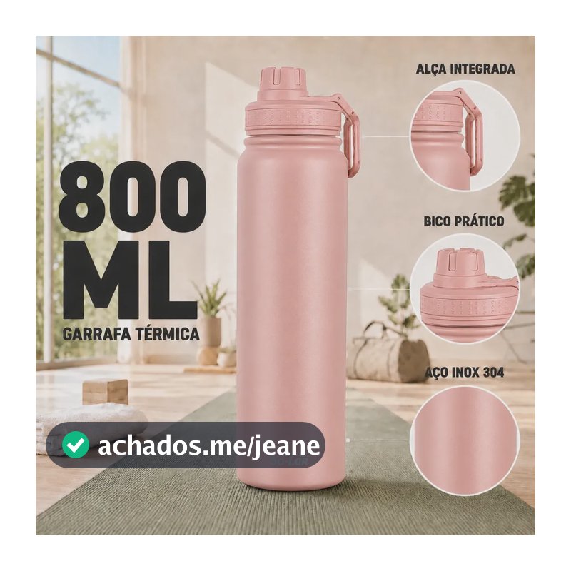 800ml Garrafa Térmica Água Gelada Squeeze Inox Academia Café Quente Só-lar
