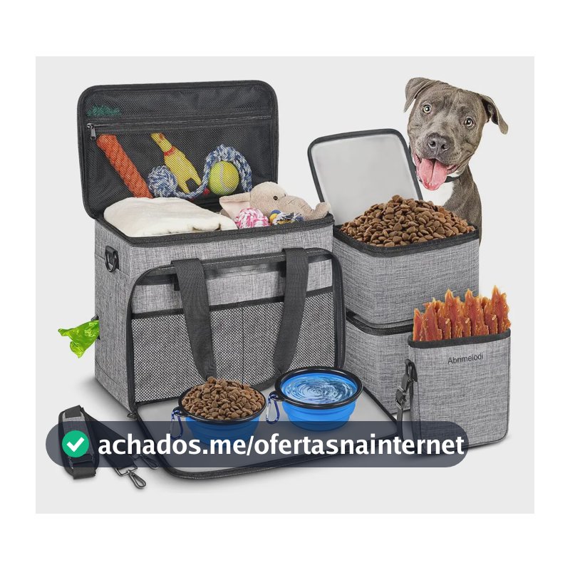 Bolsa De Viagem Para Cachorros Grande Com 6 Peças Inclui 2 Tigelas Dobráveis, 2 Recipientes De Ração E 1 Bolsa De Petiscos, Mochila Organizadora Para Acessórios De Pets, Cor Cinza
