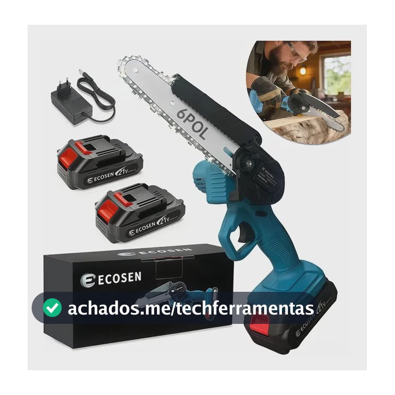 Mini Motosserra Elétrica Portátil 6 Pol. Duas Baterias 1800w ecosen 225