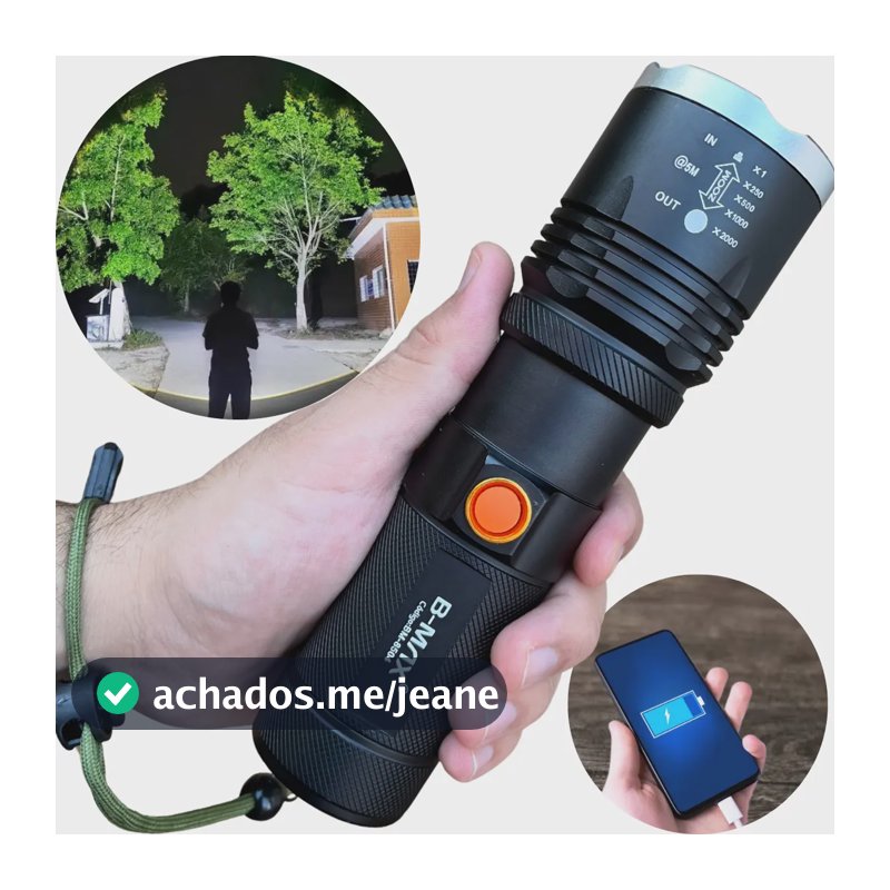 Lanterna Led Tática Mais Forte Do Mundo 2km Militar Potente Branco Preto