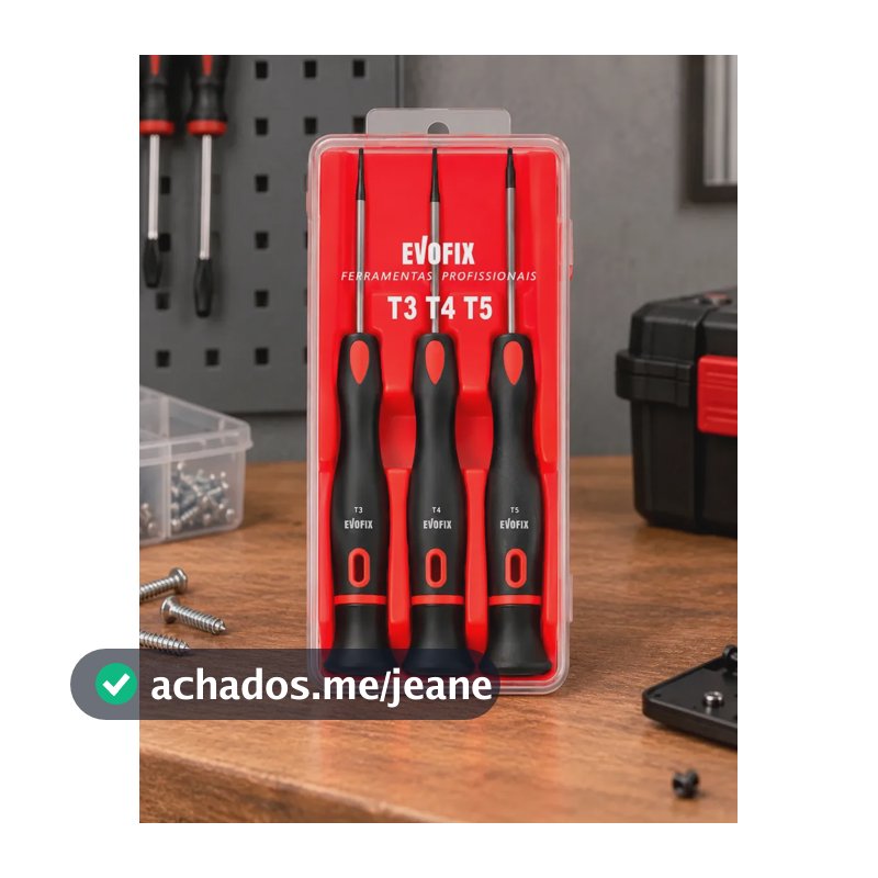 Kit Chaves Torx T3, T4 e T5 em Aço Carbono, Profissional com Cabo Giratório e Estojo, para Eletrônicos