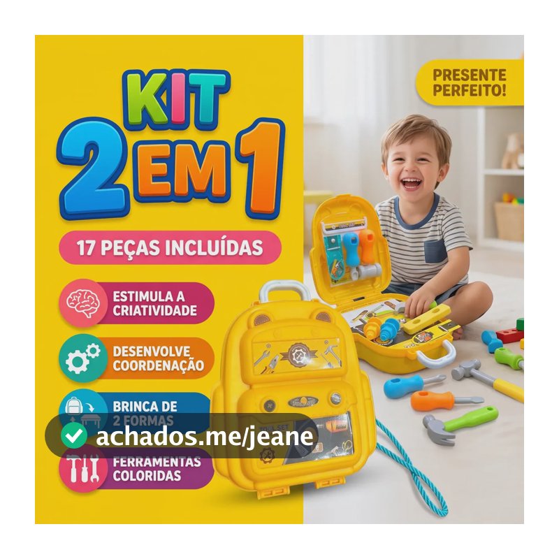 Kit Maleta Mochila De Ferramentas Infantil Bag 2 Em 1 Vira Oficina 17 Peças Plástico Criança Menino 3 Anos Brinquedo Faz de Conta Educativo Didático Construção Presente Louis Riel Acustico