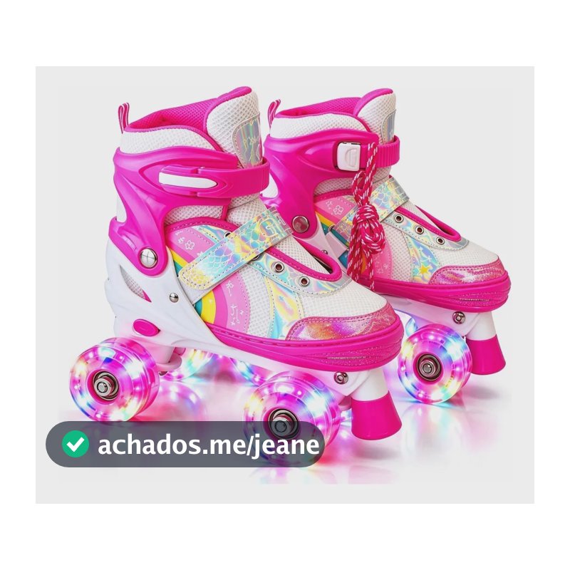 Patins Infantil 4 Rodas Quad Ajustável Com Luz Led M 63 Mm Só Patins -rosa
