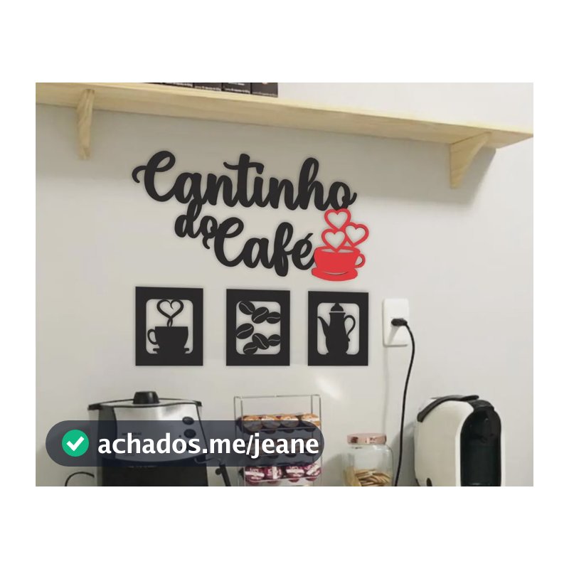 Aplique Cantinho Do Café Mdf Alto Relevo 4 Peças 30cm Café