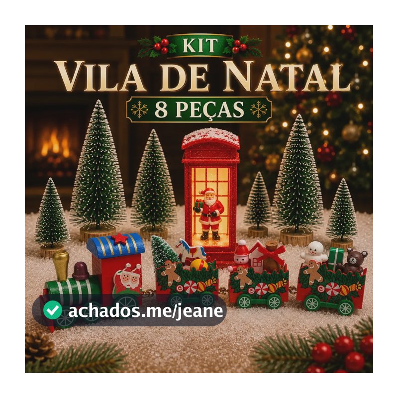Kit Vila De Natal Enfeite Trenzinho Cabine Árvore 8 Peças 3 - Vermelho Trem Presente