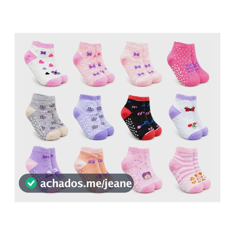 Kit 12 Pares Meias Bebê Menina E Menino Antiderrapante Variadas Menina Bebe Antiderrapante Florido 0 A 6 Meses