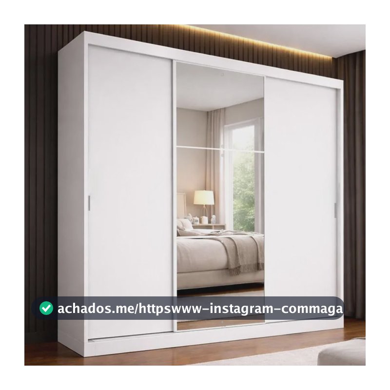 Guarda-roupa Casal 3 Portas De Correr Com Espelho Milano Branco