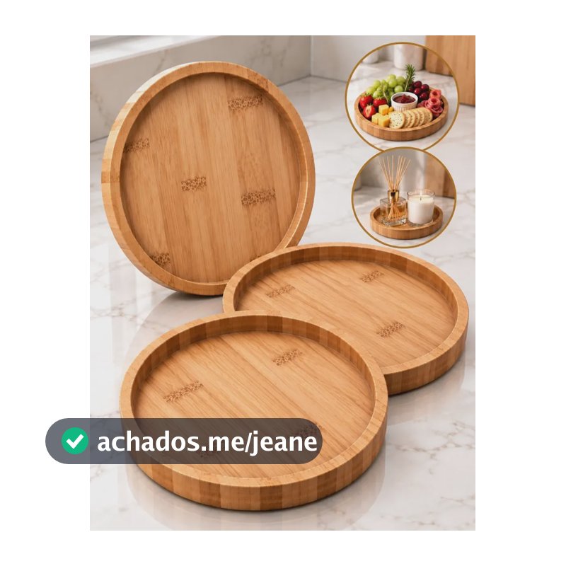 Kit 3 Bandeja Bambu Prato Redonda Cozinha Petisqueira 20cm Kit Com 3 Bambu