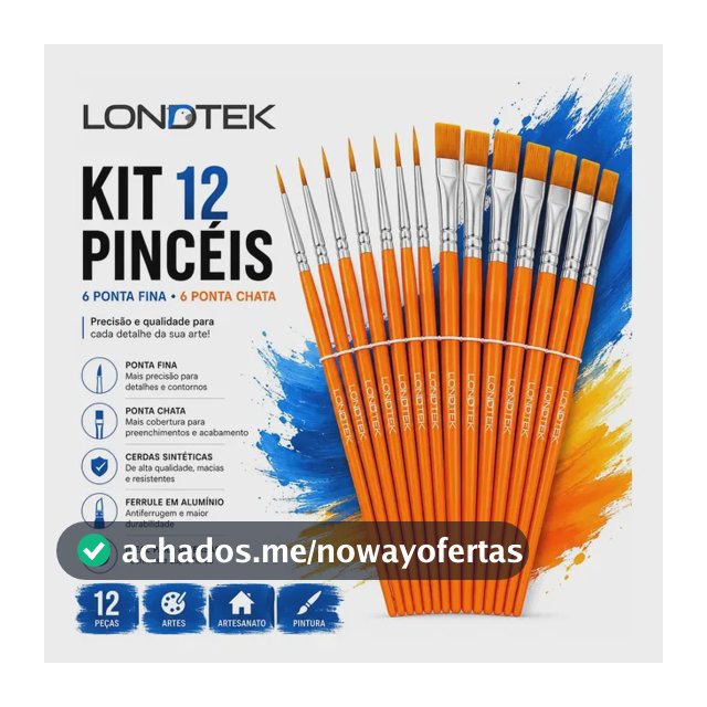 Kit Pincéis Artísticos Profissional 12 Unidades Ponta Fina e Chata Londtek Bahrein