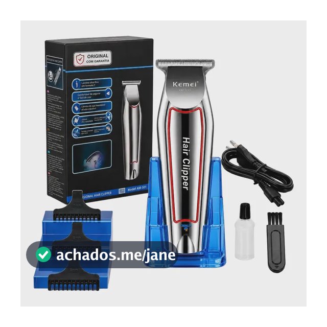 Maquina Acabamento Cortar Cabelo Barba E Pelos Kemei 032 Prateado 127/220v