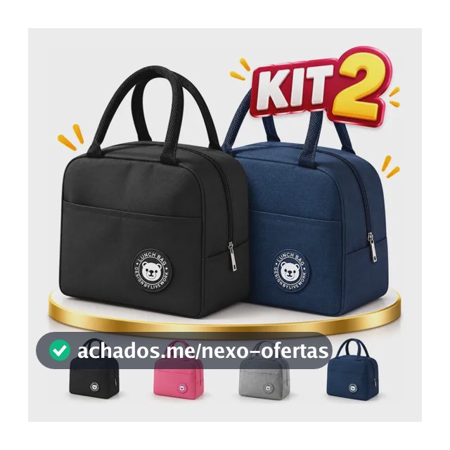 Kit 2 Bolsa Marmita Térmica Lancheira  Academia Trabalho Dia Preto E Azul