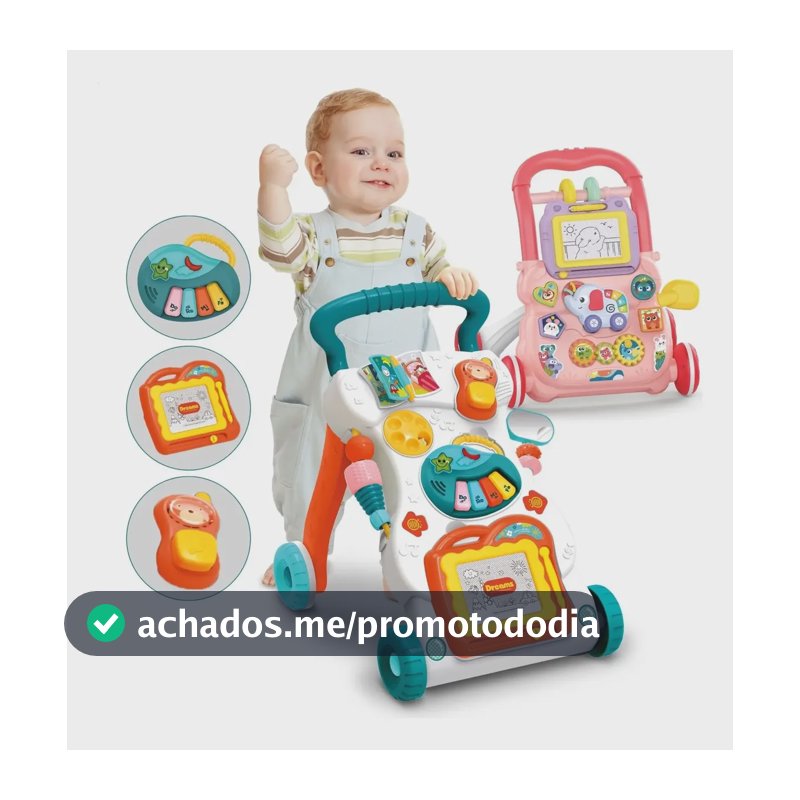 Andador Educativo Empurrar Infantil Bebê Musical Brinquedo Branco