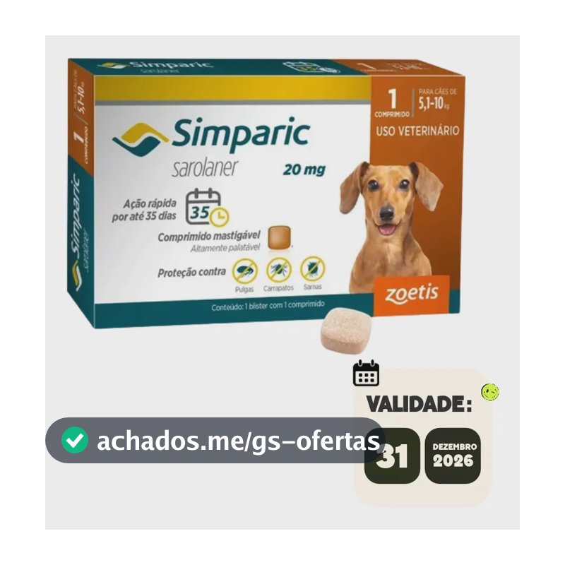 Simparic 20mg Antipulgas Cães 5 A 10kg 1 Comprimidos Zoetis