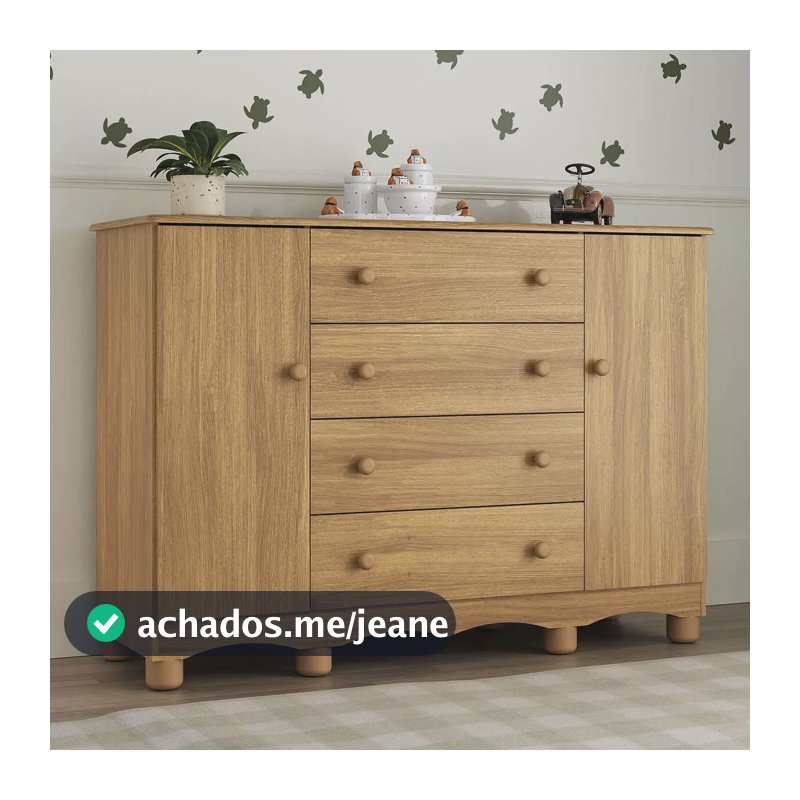 Cômoda Infantil 125cm 2 Portas e 4 Gavetas Dengo Multimóveis MP4440 Madeirado