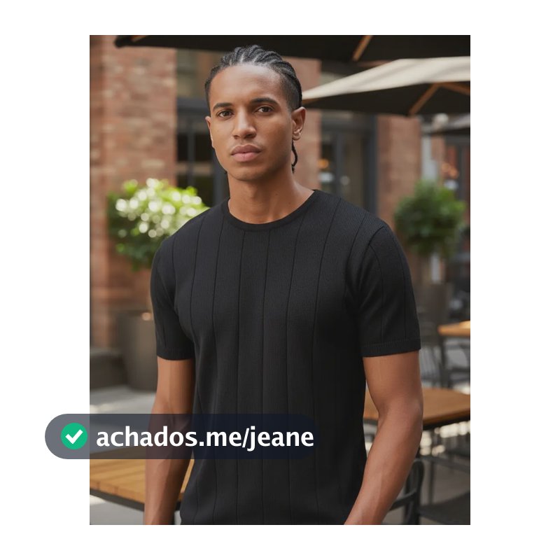 Blusa Camiseta Masculina Tricot Manga Curta Elegance Preto Liso M