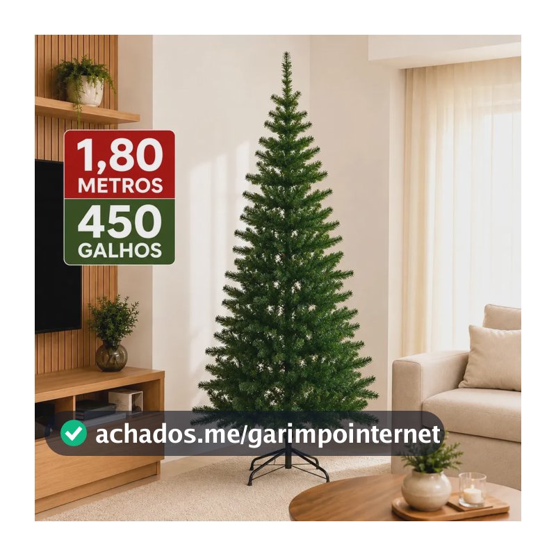 Árvore de Natal 1,80m Pinheiro Verde 450 Galhos Base de Ferro