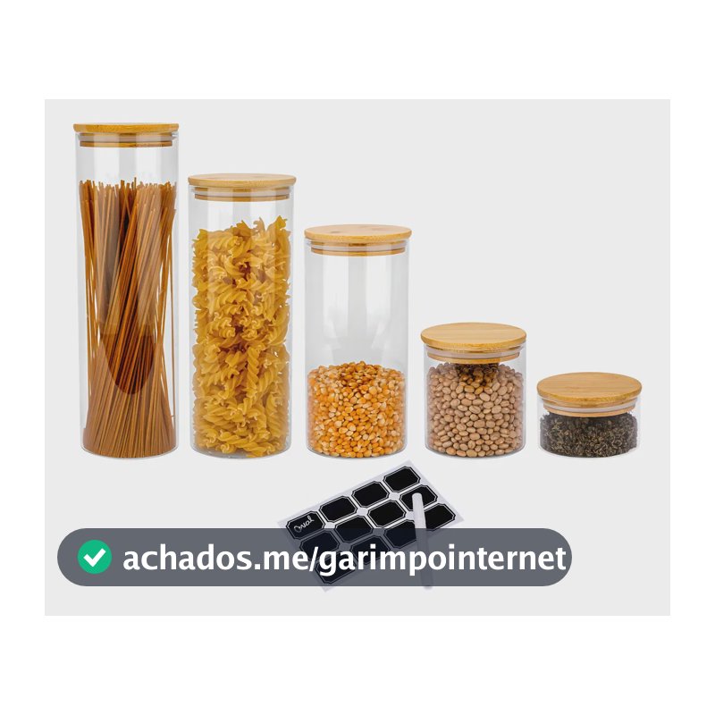 Kit 5 Potes Herméticos Vidro Biscuitt Orbb Tampa Bambu 5.3L Manter Alimentos Frescos