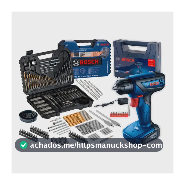 Furadeira Parafusadeira Sem Fio De 6mm Bosch Gsr 1000 Smart C/ Maleta + Jogo Kit Pontas Brocas 103 Peças Bosch