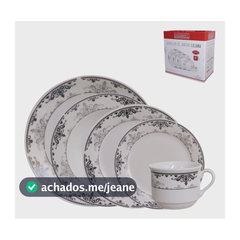 Kit Aparelho de Jantar Liliana 20 Peças Porcelana Hauskraft Branco com Estampa