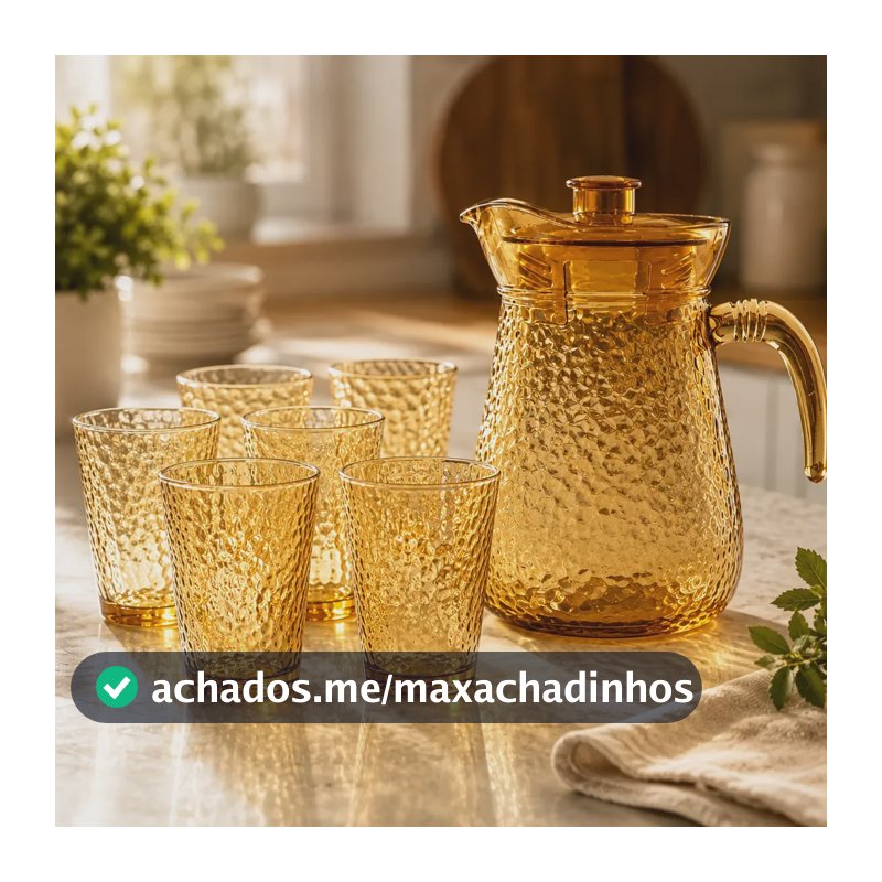 Kit Jarra 1l Com 6 Copos 200ml Vidro Âmbar 7 Peças Bebidas Âmbar