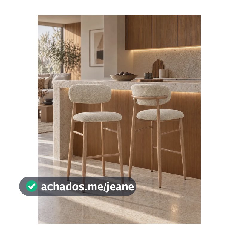 Kit 2 Banquetas Donna HomeNow Estofado em Tecido Bege com Base de Aço cor Carvalho