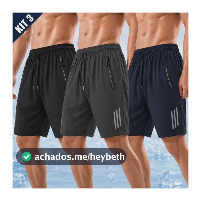 Kit 3 Bermuda Masculina Short Tactel Secagem Rápida Academia