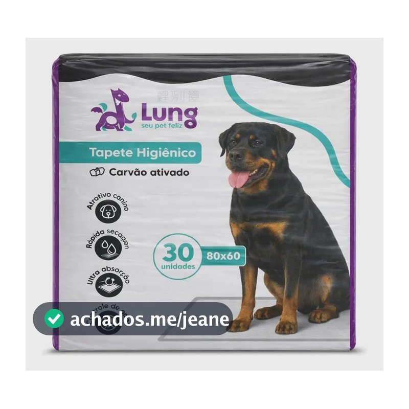 Tapete Higiênico Grande 80x60cm 30un Carvão Ativado Anti Odor Cachorro Pet Lung