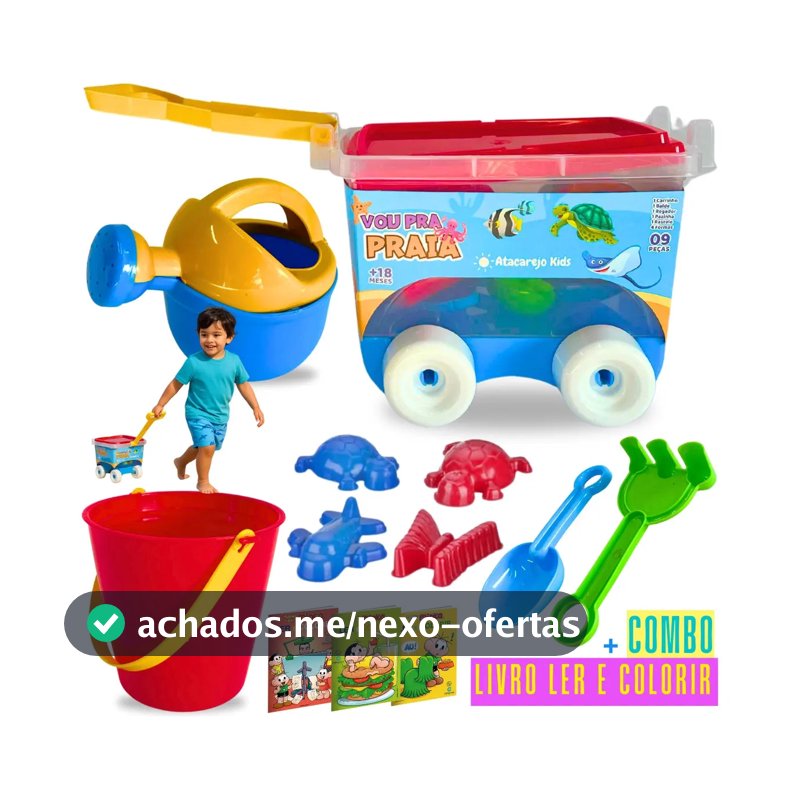 Kit Baldinho Praia Com Carrinho 9 Peças Brinquedo Infantil Criança Brincar na Areia Atacarejo Kids
