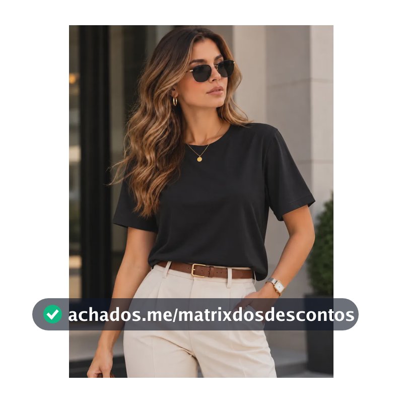 Camiseta T-shit Feminina Malha Peruana Básica Oversized Preto Liso G1