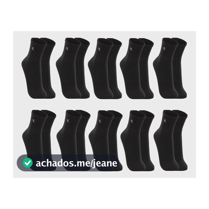 Kit 10 Pares Meia Lupo Cano Médio Academia Sola Atoalhada 10 Pretos Masculina Algodão Cotton Esportiva 41-44
