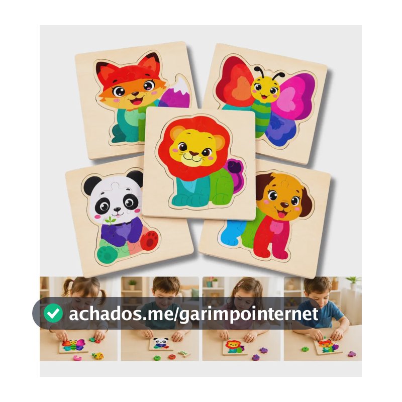 5 Jogo Quebra Cabeça Brinquedo Montessori Educativo Madeira