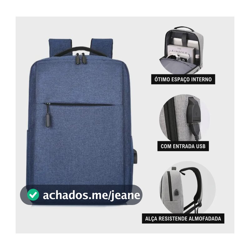 Mochila Impermeável Com Usb Carregador Reforçada Cor Azul - Miran