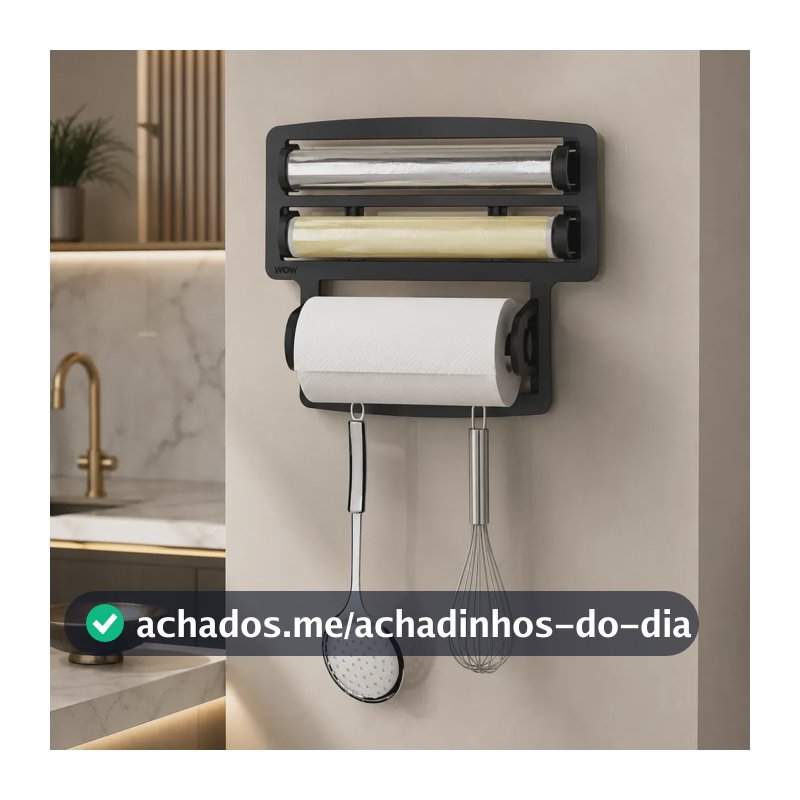 Porta Papel Toalha Triplo Suporte Rolos Para Cozinha 3 Em 1 Cor Preto Wow World Of Wonders